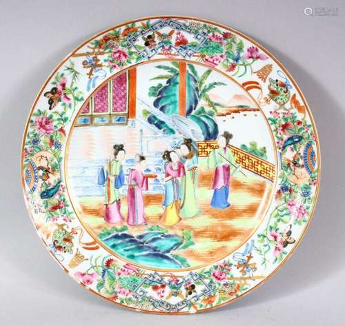 A 19TH CENTURY CHINESE CANTON FAMILLE ROSE PORCELAIN PLATE -...