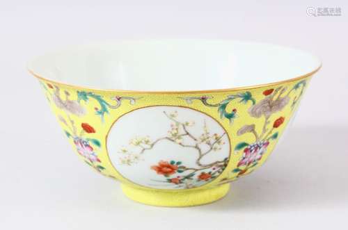 A GOOD CHINESE FAMILLE JAUNE PORCELAIN BOWL, the exterior de...