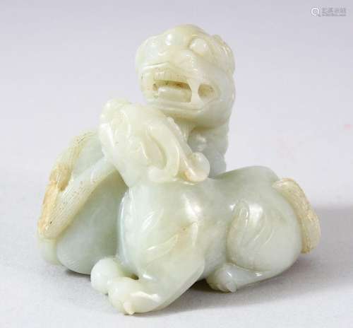 A GOOD CHINESE CARVED JADE FIGURE OF TWO FOO DOGS, 6.5cm hig...