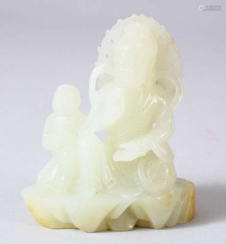 A CHINESE JADE CARVING OF A DEITY and attendant, 8cm high, b...