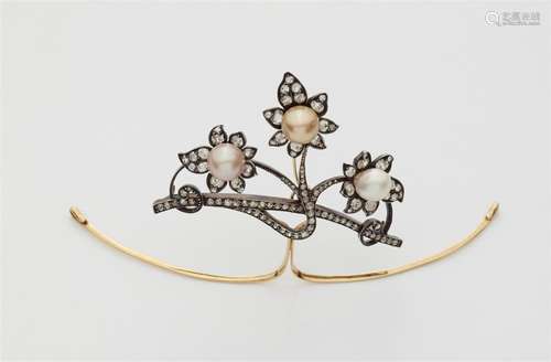 A convertible Art Nouveau 18k gold, diamond and pearl tiara