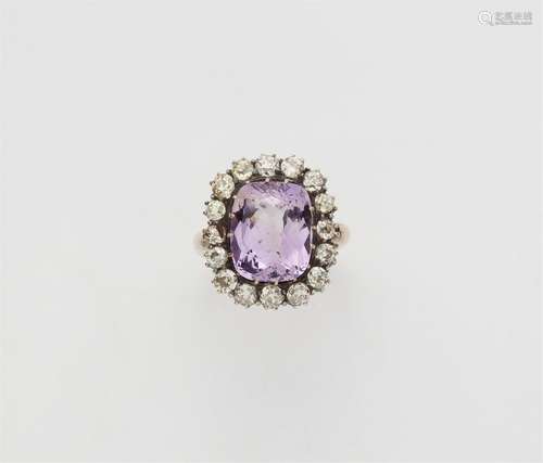 A 14k gold and silver amethyst cluster ring