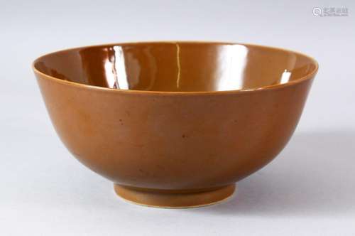 A CHINESE CAFE AU LAIT GLAZE PORCELAIN BOWL, the base six ch...