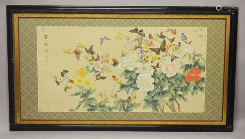 A LARGE 20TH CENTURY CHINESE PAINTING ON SILK - BUTTERFLIES ...