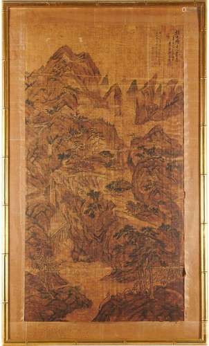 A LARGE 19TH / 20TH CENTURY CHINESE SCHOOL MOUNTAIN LANDSCAP...