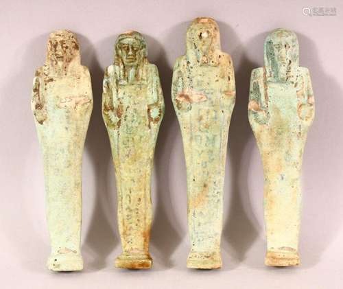 A LOT OF FOUR ANCIENT EGYPTIAN POTTERY USHABTI FIGURES - Eac...