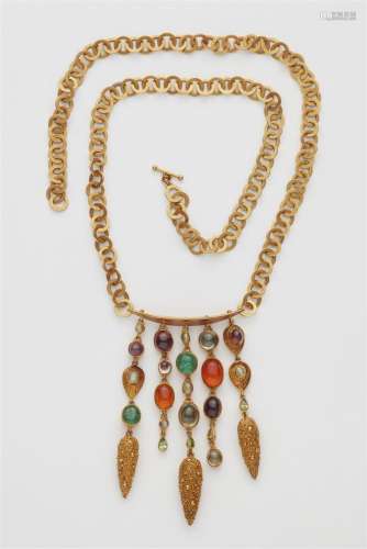 An 18k gold granulation and coloured gemstone pendant neckla...