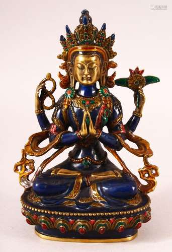 A FINE EARLY 20TH CENTURY THAI / TIBETAN ENAMELLED BRASS BUD...