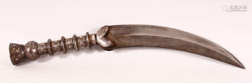 A 19TH CENTURY SILVER INLAID STEEL DAGGER OR SPEARHEAD, the ...