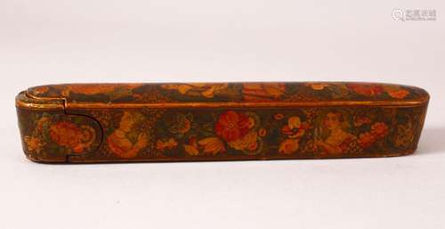 A GOOD PERSIAN PAINTED LACQUER QALAMDAN / PEN BOX - finely d...