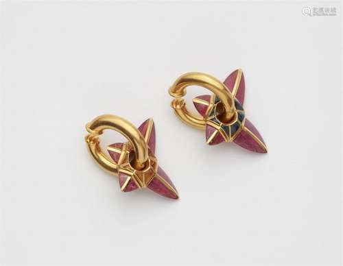 A pair of 18/22k gold and gemstone earrings "stars and ...