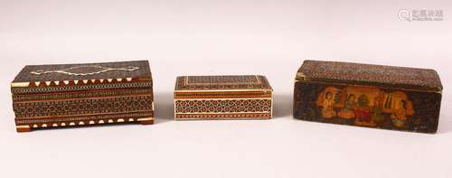 THREE 19TH CENTURY PERSIAN QAJAR MOSAIC INLAID WOODEN BOXES ...