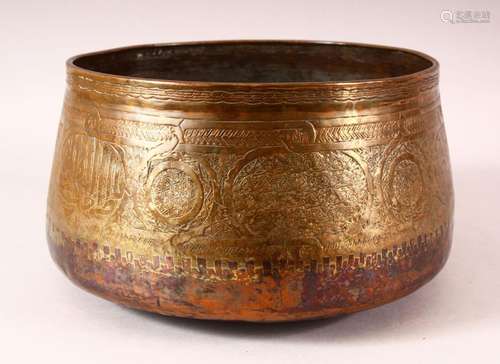 A 16TH CENTURY MAMLUK COPPER BOWL, with engraved decoration ...