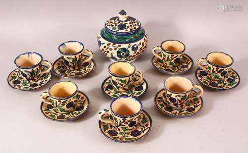 A SET OF EIGHT PALETINIAN JERUSALEM POTTERY COFFEE CUPS AND ...