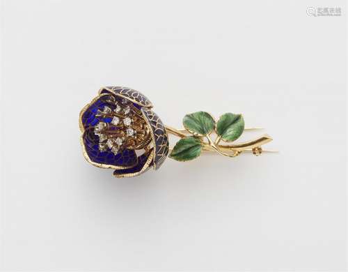 An 18k gold plique a jour brooch “en tremblant“