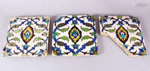 A SET OF THREE EARLY SAFAVID POTTERY TILES, each with the sa...