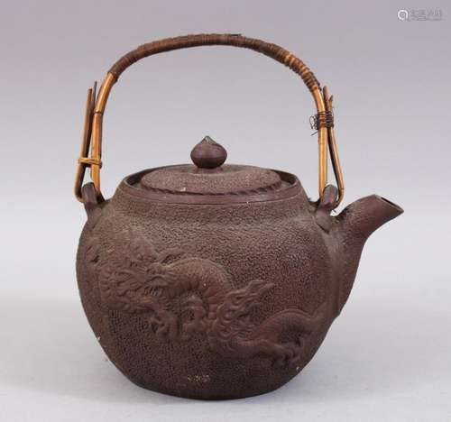 A JAPANESE MEIJI PERIOD MOULDED CLAY / YIXING STYLE DRAGON T...