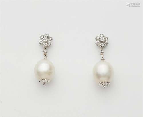 A pair of 18k white gold South Sea pearl earrings