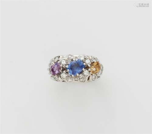 A retro 18k white gold sapphire ring