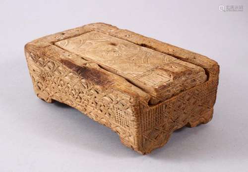 A GOOD EARLY NORTH AFRICAN CARVED WOODEN MAKEUP BOX, carved ...