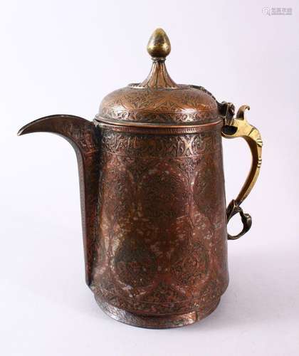 A 19TH CENTURY INDO PERISAN TINNED COPPER CALLIGRAPHIC JUG /...