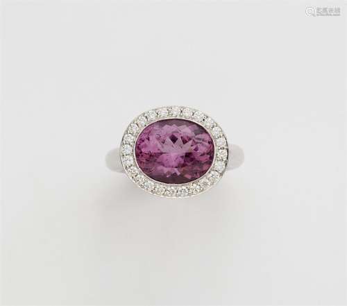 An 18k white gold rubellite cocktail ring