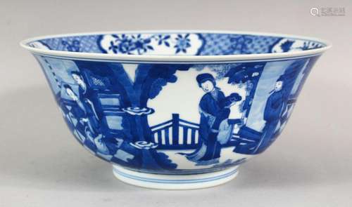 A GOOD CHINESE BLUE AND WHITE KANGXI BOWL, the centre painte...