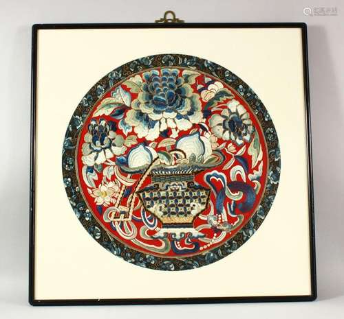 A GOOD CHINESE CIRCULAR SILK EMBROIDERED CIRCULAR PICTURE, d...