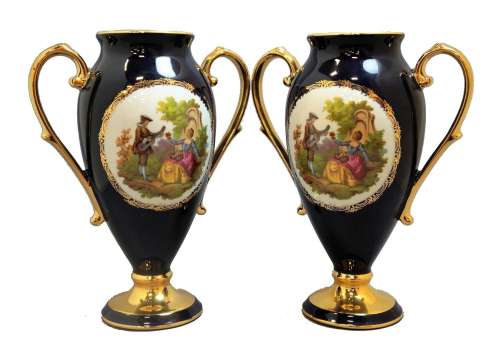 A Pair of French Limoges Castle Urn Vases