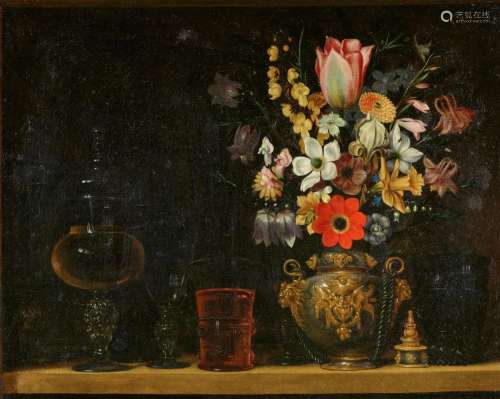 Georg Flegel, Still Life with Bouquet of Flowers and Glass G...