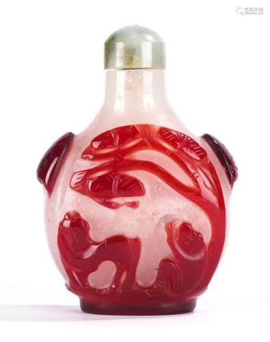 Chinese Red Overlay Glass Horse Snuff Bottle