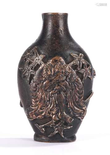 Chinese Bronze Relief Figure Snuff Bottle