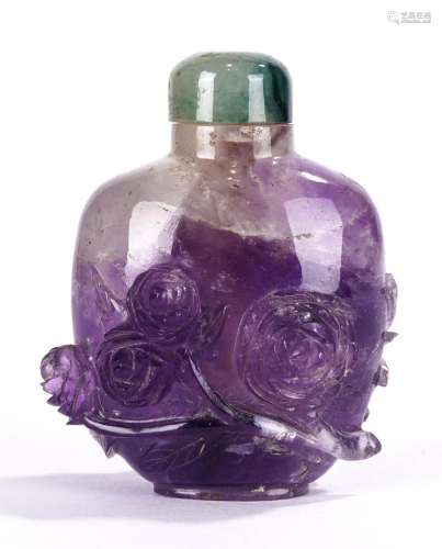 Chinese Amethyst 'Rose' Snuff Bottle & Jadeite...