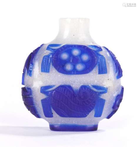 Chinese Blue Overlay Glass Snuff Bottle