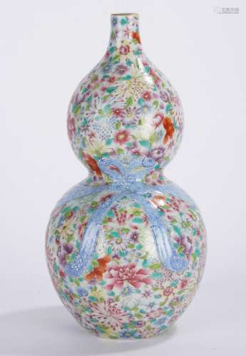 Chinese Famille Rose Mille Fleurs Double Gourd Vase