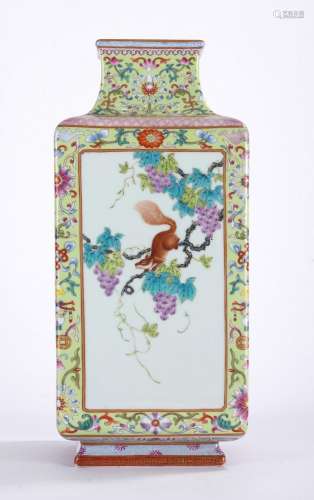 Chinese Famille Rose Squirrel and Grapes Vase