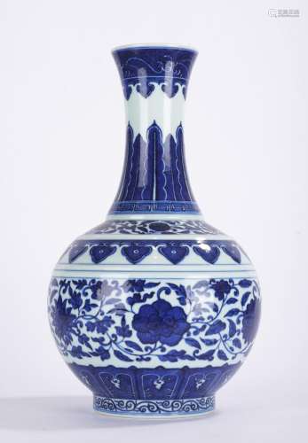 Chinese Blue and White Ming Style Bottle Vase