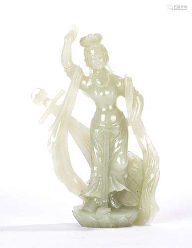 Chinese Celadon Jade Musician Female Deity Figure