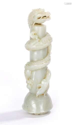 Chinese White Jade Dragon Cylinder
