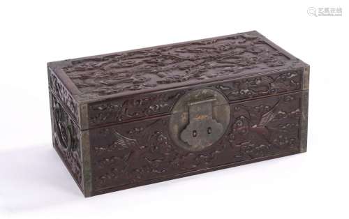 A Zitan Carved 'Cranes' Document Box