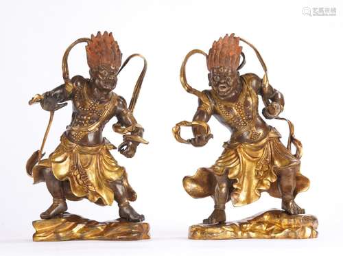 Pair of Gilt Bronze Figure of Buddhist Guardian Kings