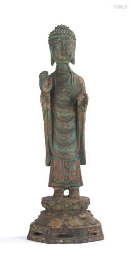 Chinese Patinated Bronze Standing Buddha Statue