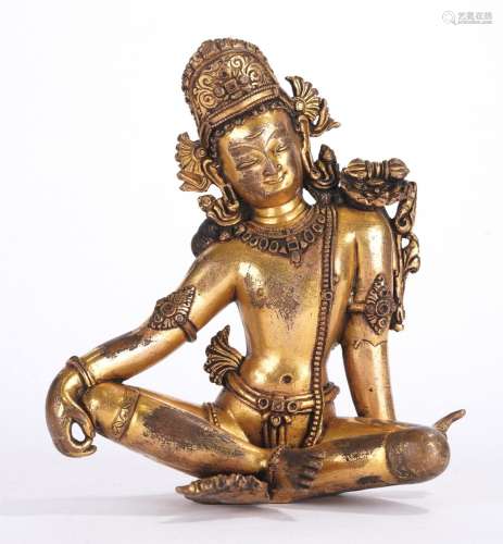 A Very Rare Nepalese Gilt Bronze Figure of Indra