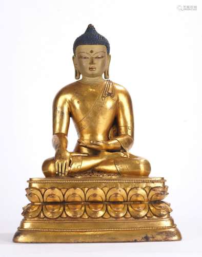 A Large Mongolian Gilt Bronze Figure of Shakyamuni