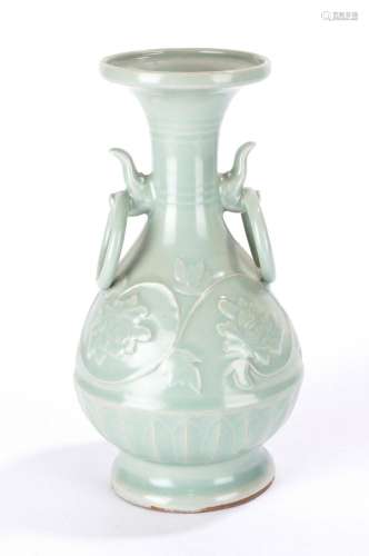 Chinese Celadon Glazed Moulded Floral Vase