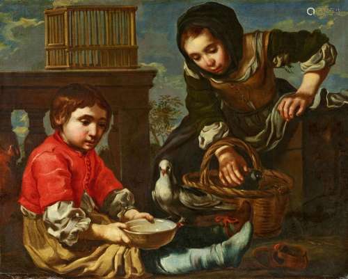 Bernhard Keil, Boy and a Girl Feeding Doves