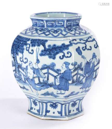 Chinese Blue and White Octagonal Figures Jar