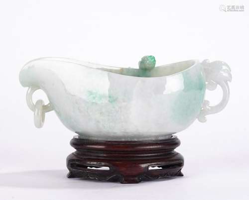 Chinese Green and White Jadeite 'Chi' Dragon Ewer