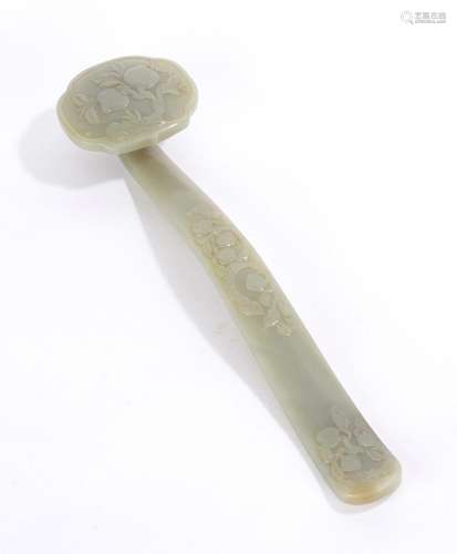 Chinese Celadon Jade Peach Ruyi Scepter