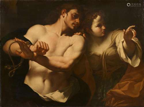 Carlo Cignani, Samson Freeing the Ropes as Delilah Draws His...